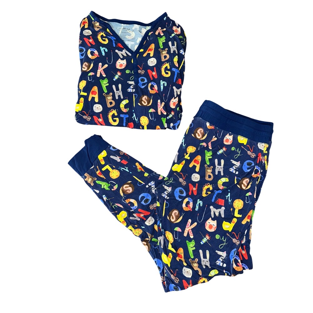 Little Sleepies Alphabet Animal Bamboo Pajama Set Navy Blue Women Medium